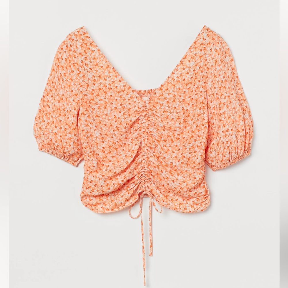 H&M Drawstring Orange Floral Blouse